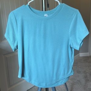 Large Turquoise Old Navy UltraLite Cropped Rib-Knit T-shirt